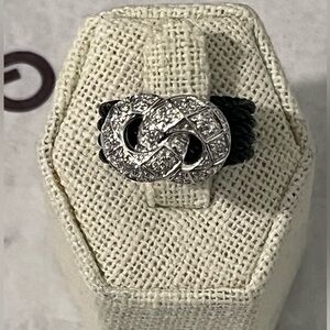 CHARRIOL CELTIC NOIR AUTHENTIC RARE 18K WHITE GOLD/DIAMONDS CABLE RING